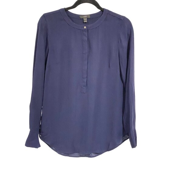 J. Crew Drapey Crepe Henley Tunic Navy Blue Blouse Size 4 - Picture 1 of 9